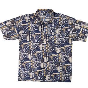 Vintage Claudio Nucci Abstract Paisley Print Shirt Mens‎ L Blue Made in Russia